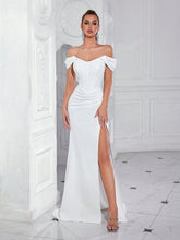 ADYCE ADYCE Off Shoulder High Waist Slit Maxi Formal Evening Gown Dress For Women